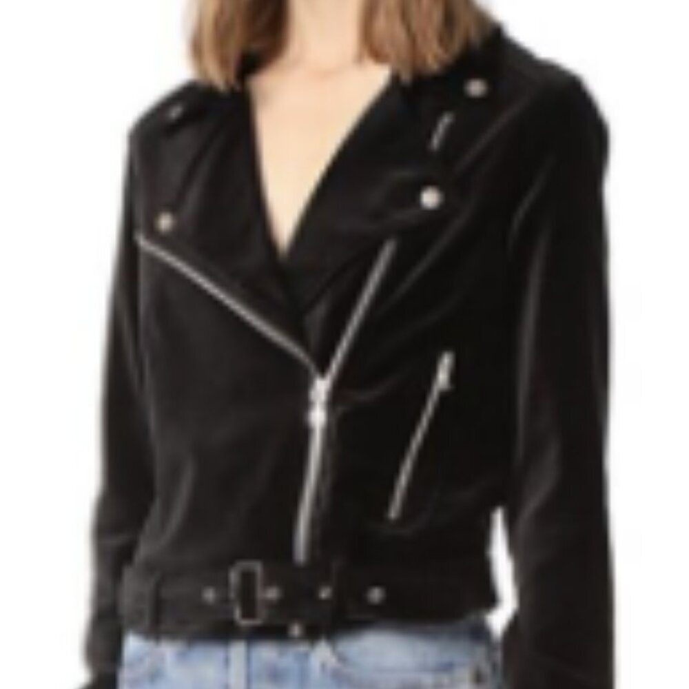 Paige Women's Shanna Black Corduroy Velvet Moto Jacket Size XS - Picture 2 of 14